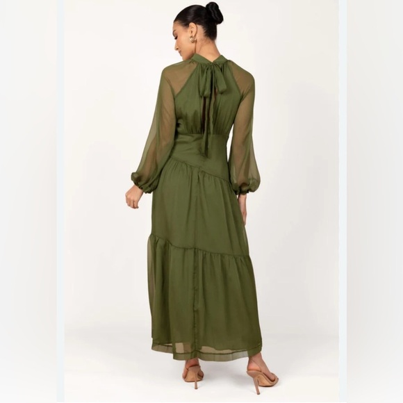PETAL & PUP JULIP SHEER LONG SLEEVE MAXI DRESS - OLIVE XS - Picture 13 of 14